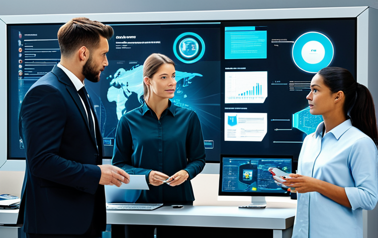 **
"A diverse team of professionals collaborating around a holographic display showcasing data security protocols, modern office environment, fully clothed, appropriate attire, safe for work, perfect anatomy, natural proportions, professional presentation, high quality, family-friendly."
**