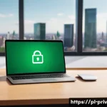 Home 20 안전한 웹 브라우징을 위한 팁 - A detailed digital illustration of a Polish user sitting at a modern desk with a laptop displaying a...