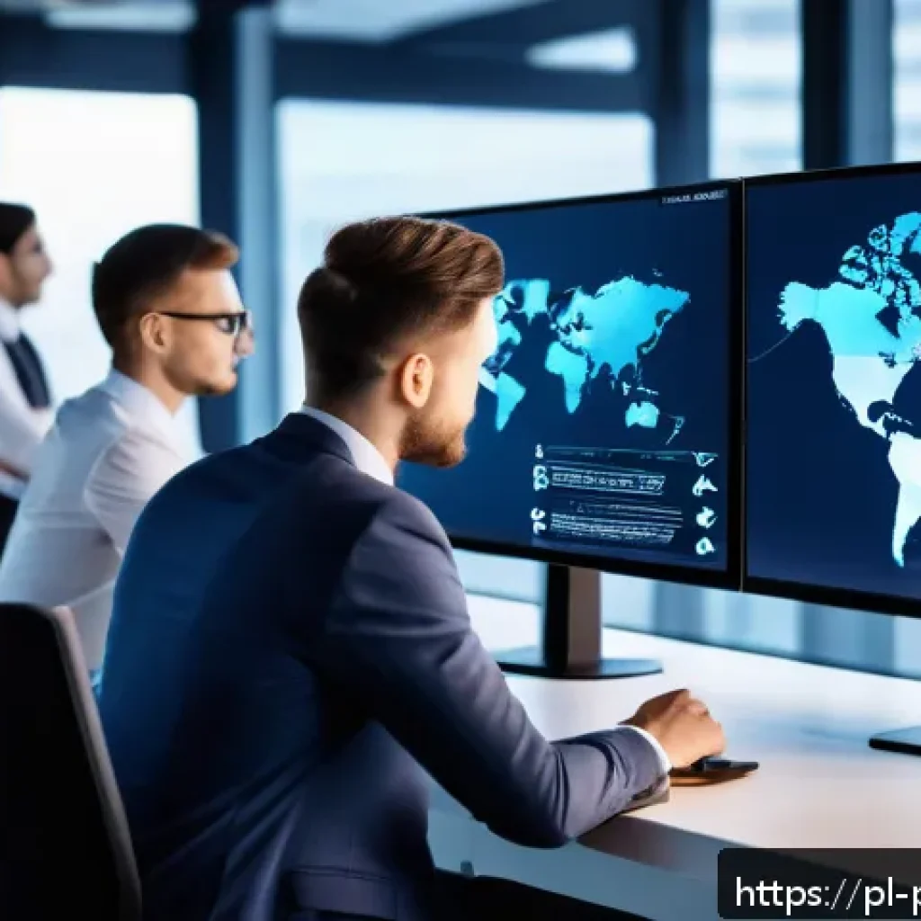 소비자에게 데이터 프라이버시 제공하기 - A modern office environment in Warsaw, Poland, showcasing cybersecurity professionals monitoring mul...