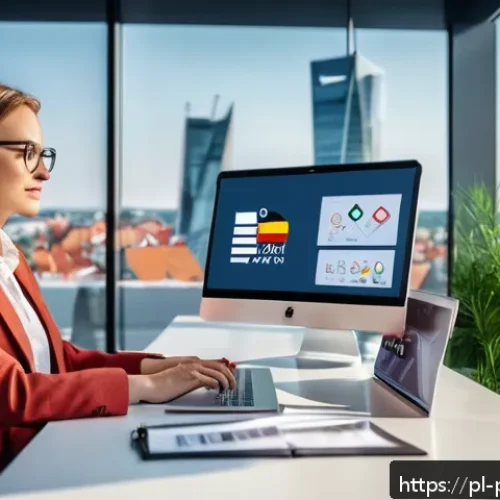 Home 30 데이터 프라이버시 보호를 위한 정책 사례 - A modern Polish office environment showing a professional woman in business casual attire sitting at...